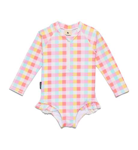 Crywolf Long Sleeve Swimsuit - Pop Gingham