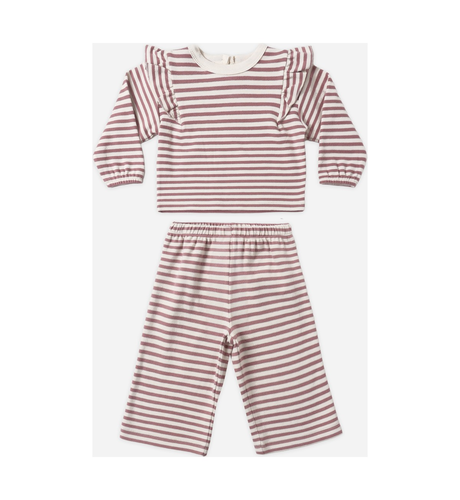 Quincy Mae Ruffle Cozy Set - Mulberry Stripe