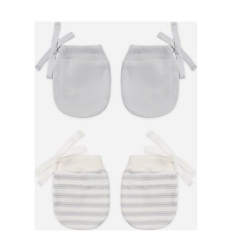 Quincy Mae No Scratch Mittens 2pk Cloud/Stripe Cloud
