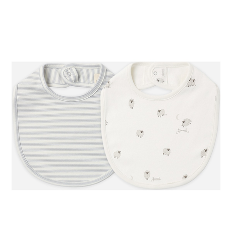 Quincy Mae Jersey Snap Bib 2 Pk - Sheep/Cloud Stripe