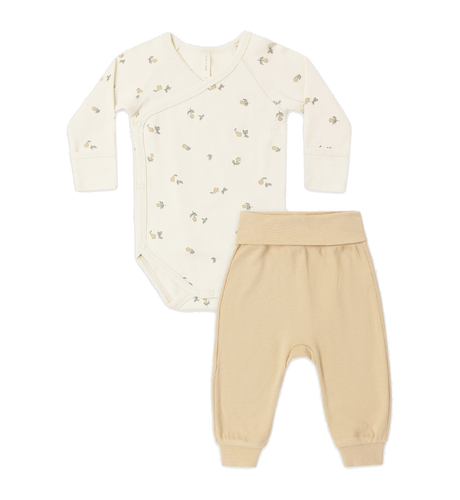 Quincy Mae Side Snap Bodysuit + Pant Set - Pears