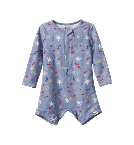 Nature Baby One Piece Bathing Trunks - Blue Snorkel Print