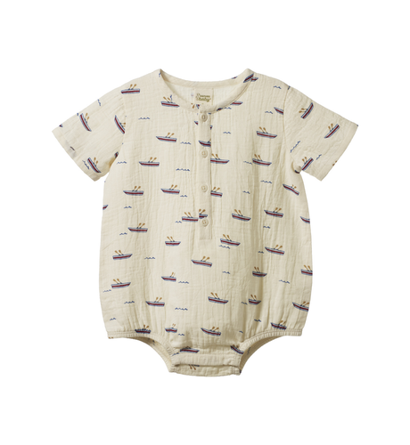 Nature Baby Monty Suit Muslin - Row Boats Print