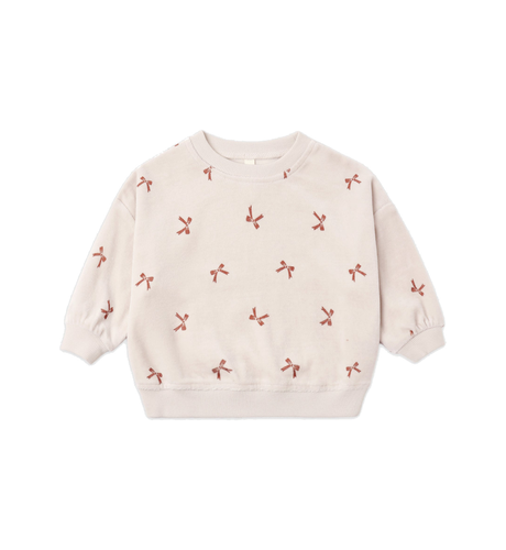 Quincy Mae Velour Relaxed Sweatshirt - Red Bows