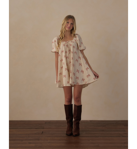 Rylee + Cru Teen Sabrina Mini Dress - Peppermint Bows Natural