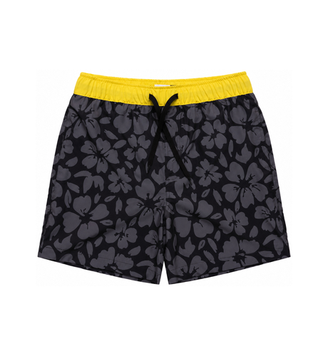 Hello Stranger Hibiscus Board Short - Black Charcoal Hawaii Print