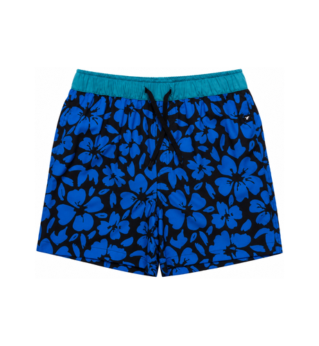 Hello Stranger Hibiscus Board Short - Blue Black Hawaii Print