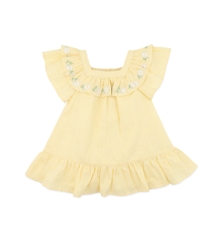 Bebe Libby Check Baby Dress with Embroidered Yoke