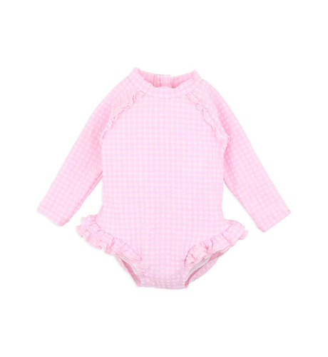 Minihaha Pink Gingham L/S Baby Sunsuit