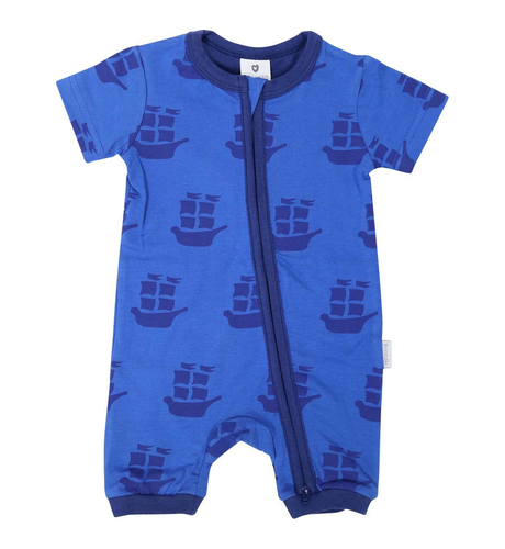 Korango Pirate Ships Zip S/S Romper - Blue