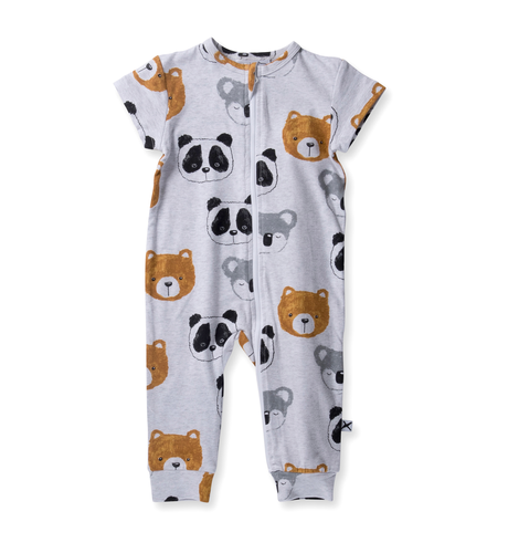 Minti Baby Painted Bears Summer Zippy Suit - White Marle