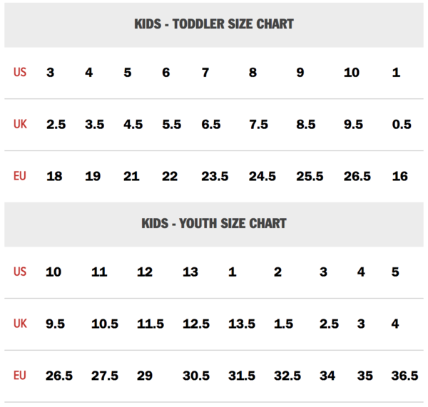 infant vans size chart