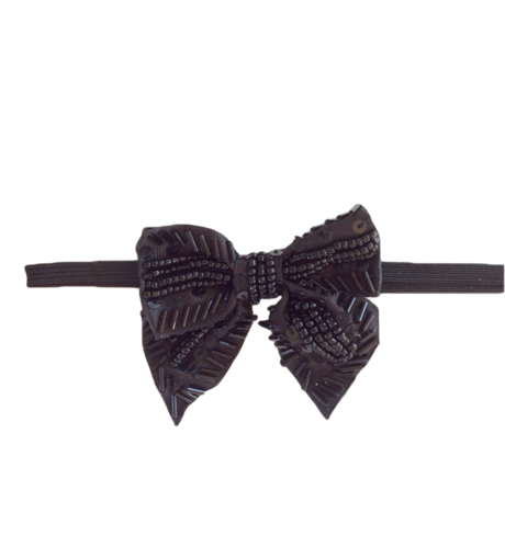 ArchNOllie Black Beaded Bow Elastic Headband
