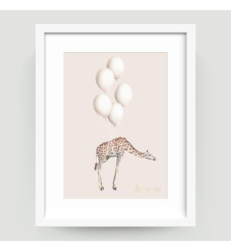 Little Rae Prints Giraffe with Balloons A3