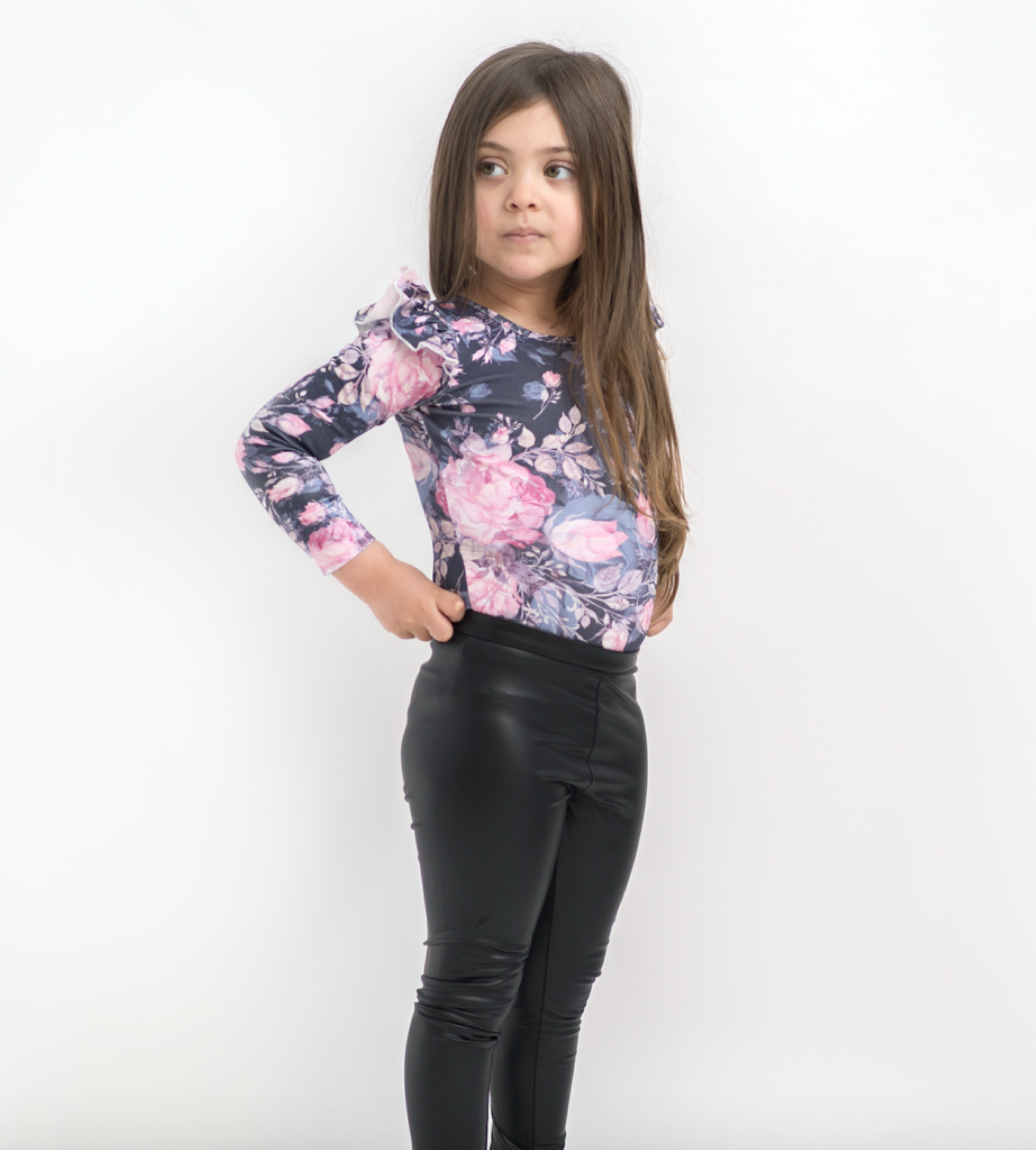 Little Hearts Leggings - Faux Leather - CLOTHING-GIRL-Girls Pants