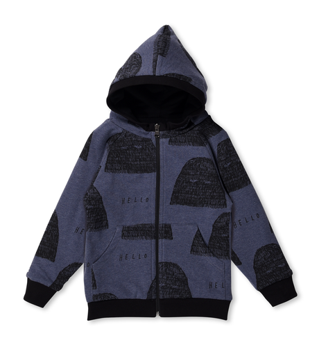 Minti Monster Party Reversible Zip Up - Midnight Marle/Black