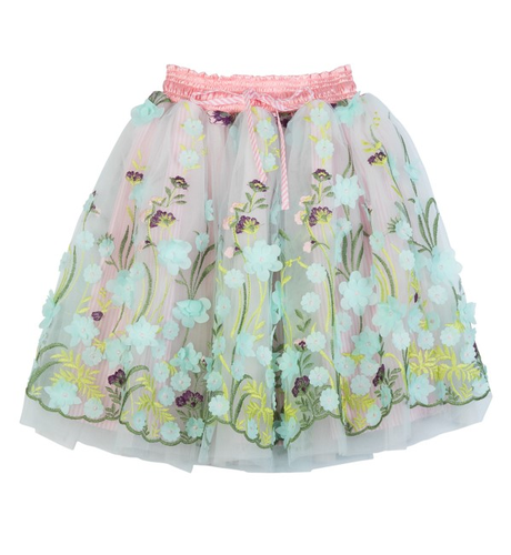 Paper Wings Embroidered Tulle Skirt - Flower Garden