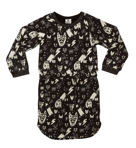 Hootkid Graffiti Sweater Dress - Washed Black