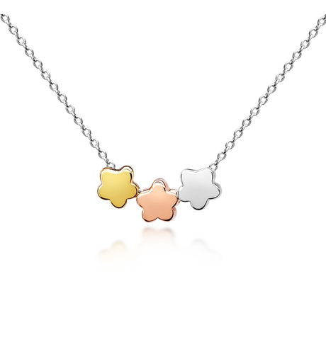 Three Floating Flowers Childs Necklace - Three Tone
