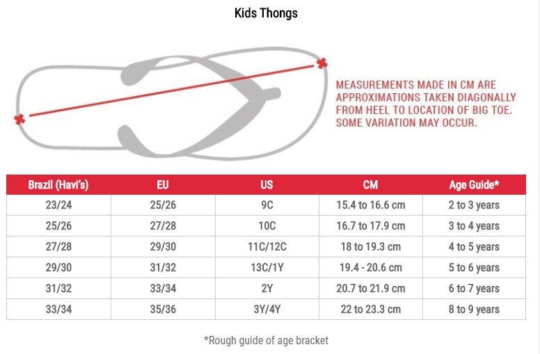 havaianas kids sizing