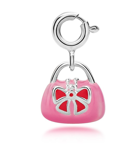 Silver and Pink Handbag Charm - Enamel