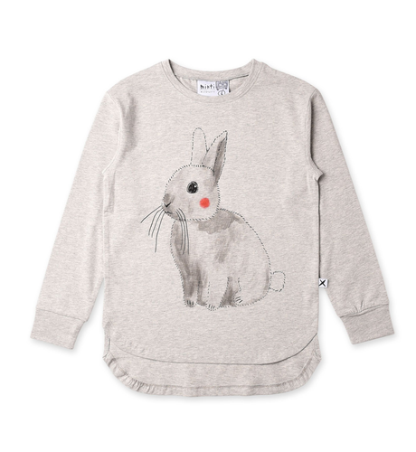 Minti Watercolour Bunny Tee - Grey Marle - CLOTHING-GIRL-Girls L/S Tees ...
