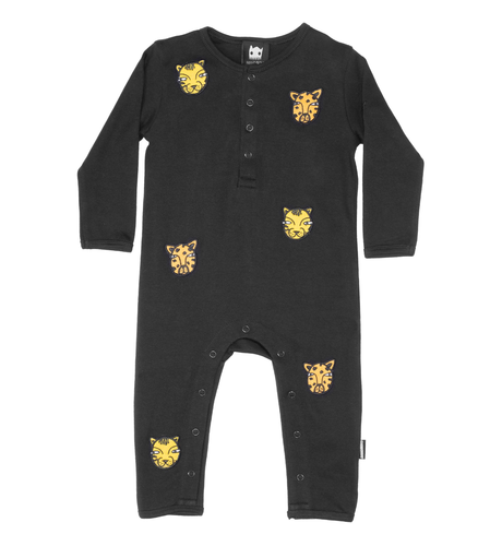 Band of Boys Organic Cat Faces Button Front Romper - Black