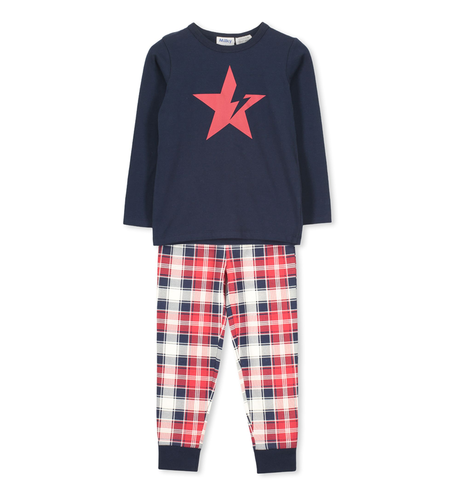 Milky Check PJs - Navy/Red/Oatmeal