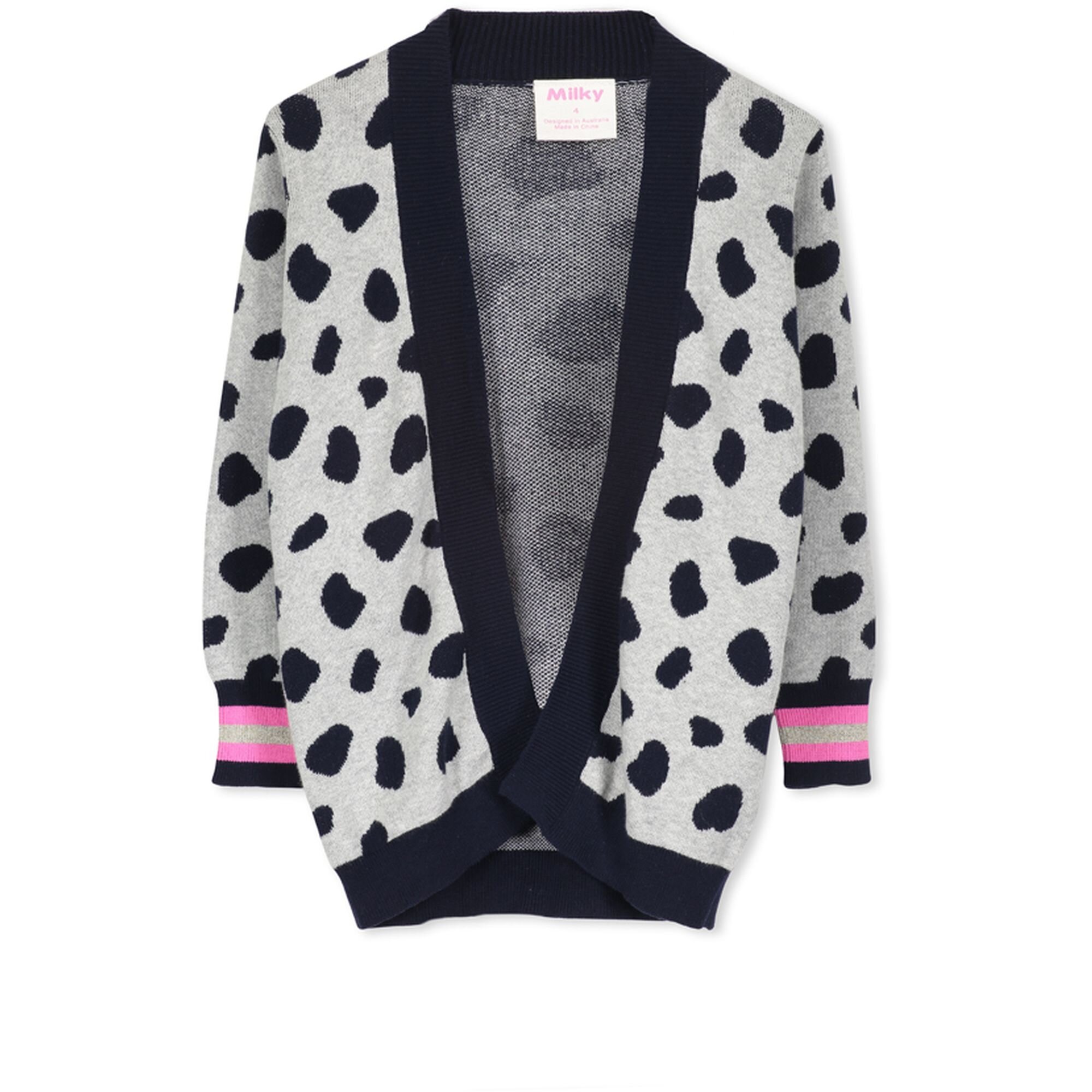 Milky Leopard Cardigan Grey Navy SHOP BY BRAND Milky Kids Clothing NZ Shop Online Kid Republic W20 MILKY D2
