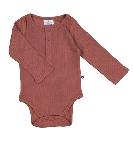 Burrow & Be Rib Henley Body Suit - Clay - CLOTHING-BABY-Baby All In ...
