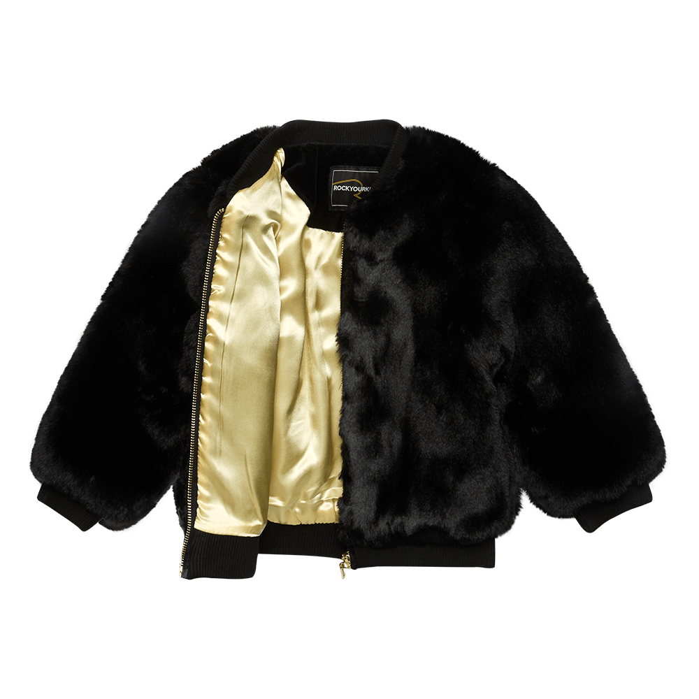 Rock Your Kid Black Fur Jacket CLOTHINGGIRLGirls OUTERWEAR Kids
