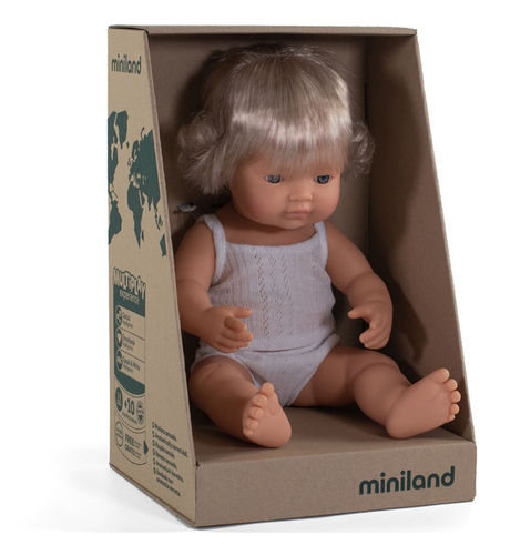 Miniland Caucasian Blonde Girl Doll - 38cm
