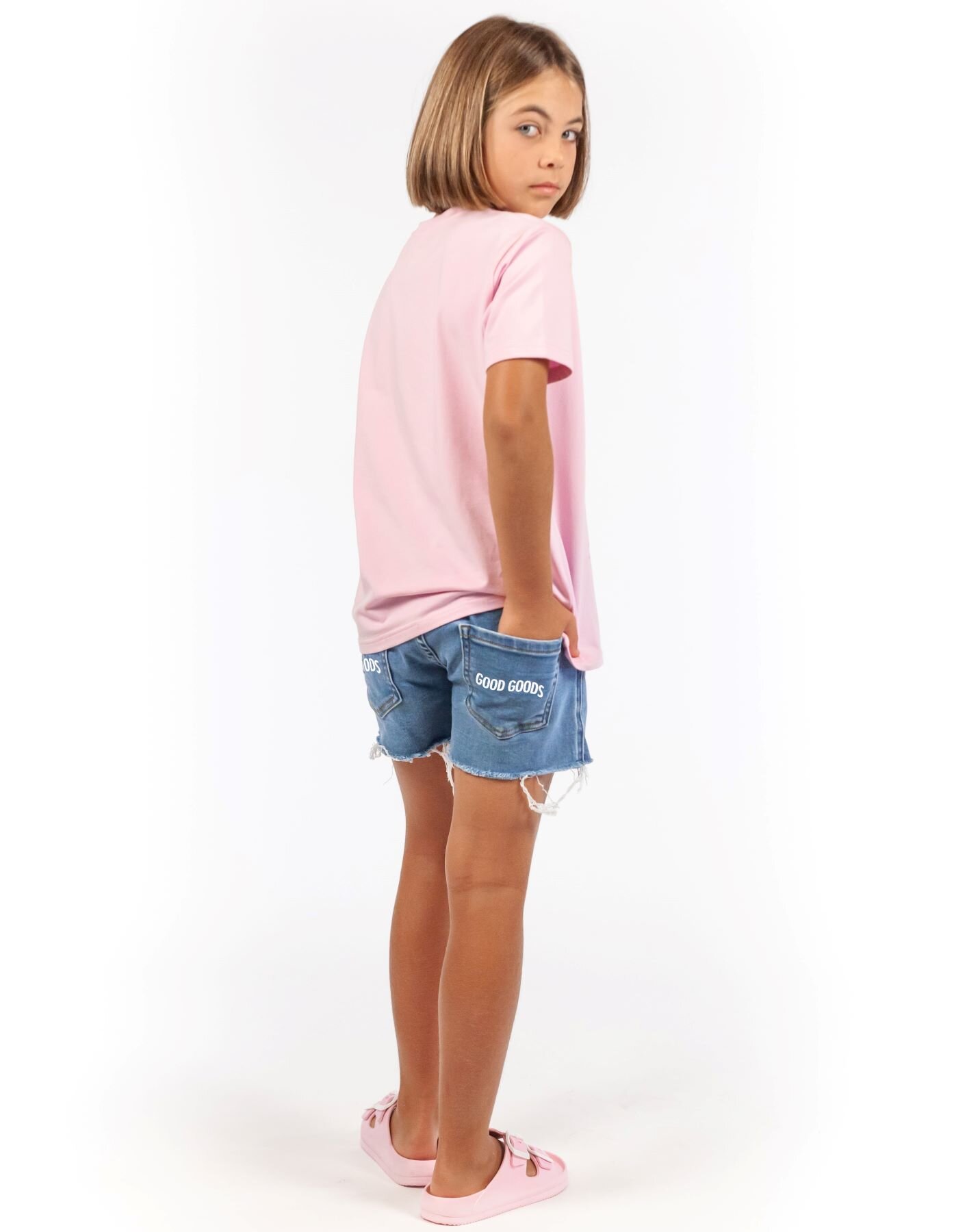 Back Of Girl With Blue Shorts Rear View Of Brunette Girl In