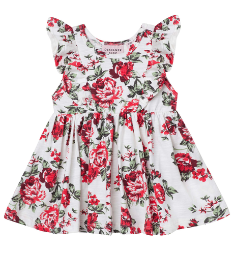 Designer Kidz Pearl Floral S/Sleeve Hazel Dress - Red