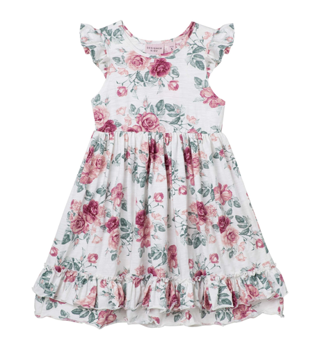 Designer Kidz Audrey Floral S/Sleeve Swing Dress - Tea Rose