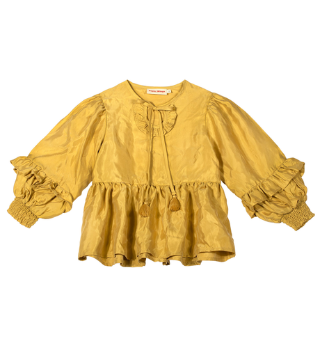 Paper Wings Shirred Top With Frills - Light Gold