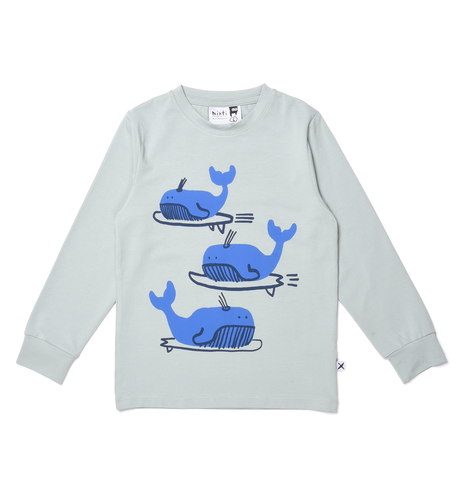 Minti Surfing Whales Tee - Muted Green