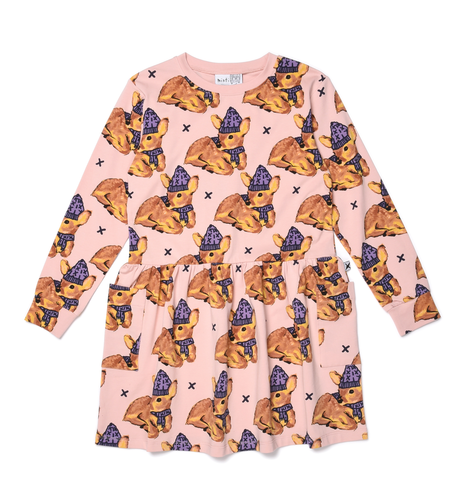Minti Cosy Deers Dress - Muted Pink