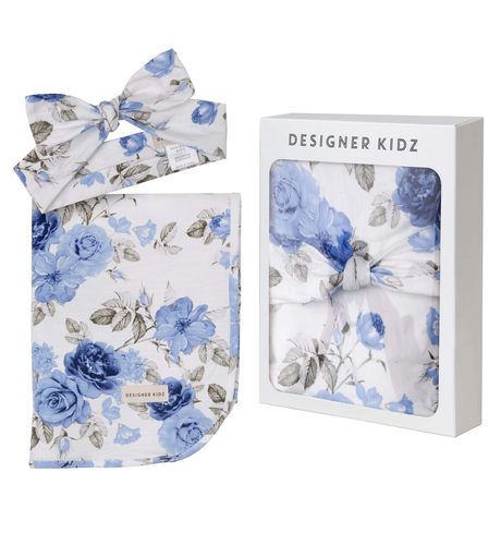 Designer Kidz Swaddle & Headband Set - Dusty Blue