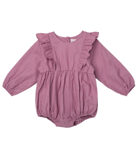 Designer Kidz Olivia Linen Ruffle Romper - Nostalgia Rose