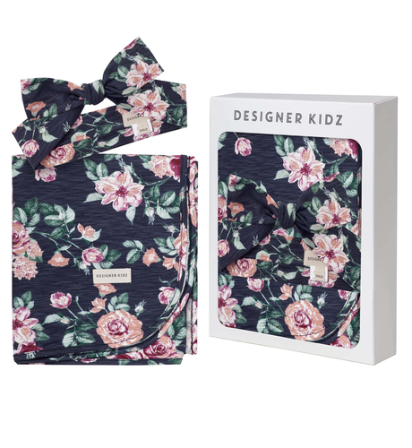 Designer Kidz Swaddle & Headband Set - Navy