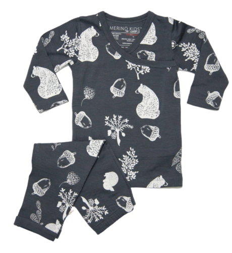 Merino Kids PJs - Dark Slate Foraging Friends