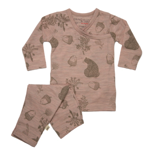 Merino Kids PJs - Misty Rose Foraging Friends