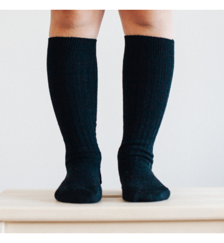 Lamington Merino Child Rib Knee High Socks - Black