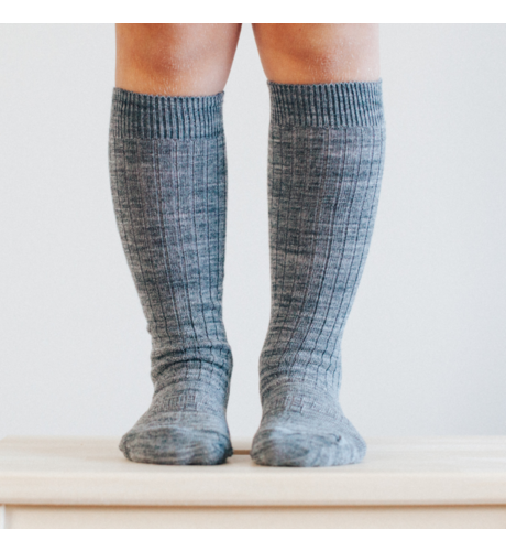 Lamington Merino Child Rib Knee High Socks - Grey