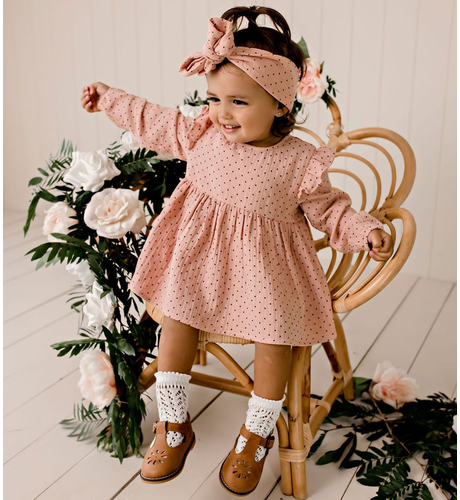 Designer Kidz Ellery Spot Dress & Bloomer Set - Dusty Pink