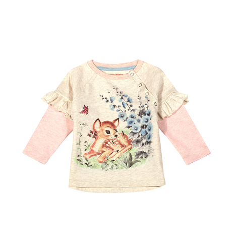 Paper Wings Frilled Double Sleeve Raglan T-shirt - Cosy