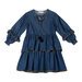 Paper Wings Shirred Dress with Frills - Faded Indigo
