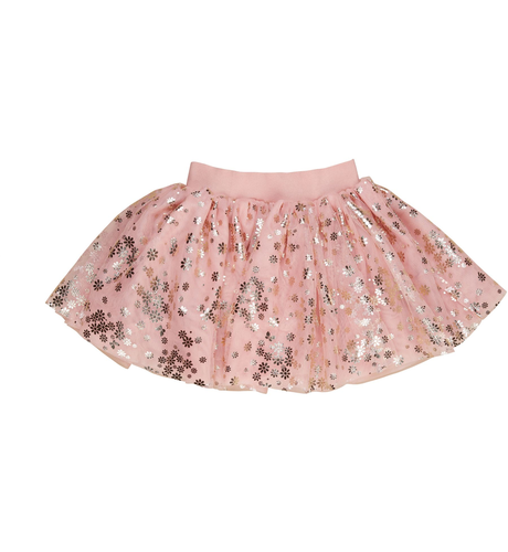 Huxbaby Gold Floral Tulle Skirt - Dusty Rose