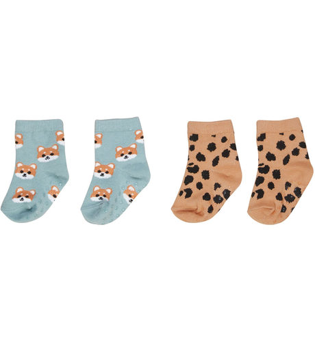 Huxbaby Shiba/Animal 2Pk Socks -Surf/Toast